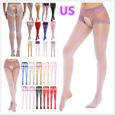 Sexys Womens Glossy Pantyhose Open Crotch Tights Footed Thigh High Stockings